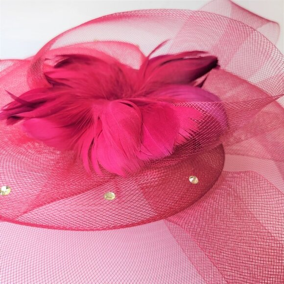 Red Fascinator with Soft Sinamay and Crinoline Layered Bows - Picture 7 of 16